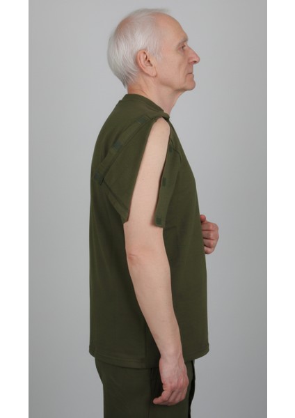 Adaptif Kısa Kollu Haki Kırık Kol - Ortopedi Tedavi Kıyafeti