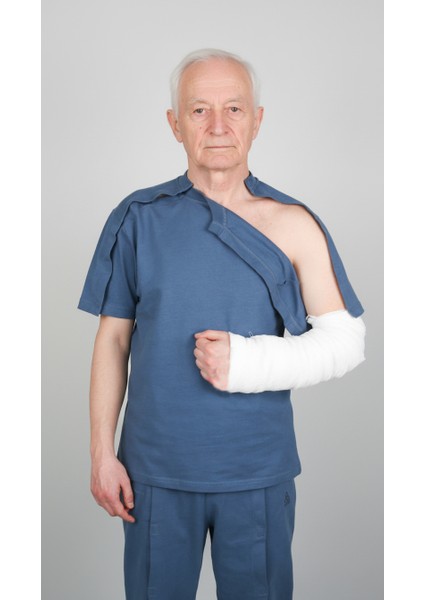 Adaptif Kısa Kollu Denim Mavi Kırık Kol - Ortopedi Tedavi Kıyafeti fiyatları