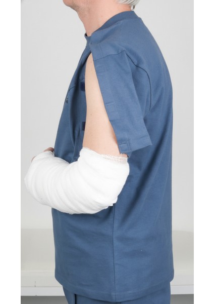 Adaptif Kısa Kollu Denim Mavi Kırık Kol - Ortopedi Tedavi Kıyafeti fırsatları