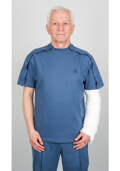 Adaptif Kısa Kollu Denim Mavi Kırık Kol - Ortopedi Tedavi Kıyafeti indirimleri