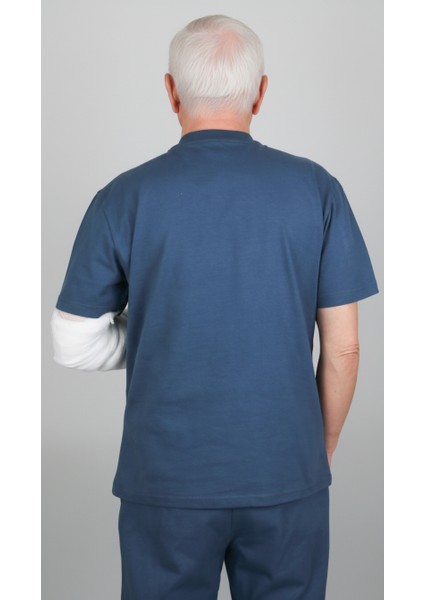 Adaptif Kısa Kollu Denim Mavi Kırık Kol - Ortopedi Tedavi Kıyafeti