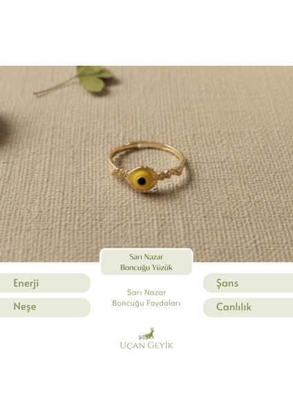 Sarı Nazar Boncuğu Yüzük - Şans ve Koruma Getiren El Yapımı Yüzük