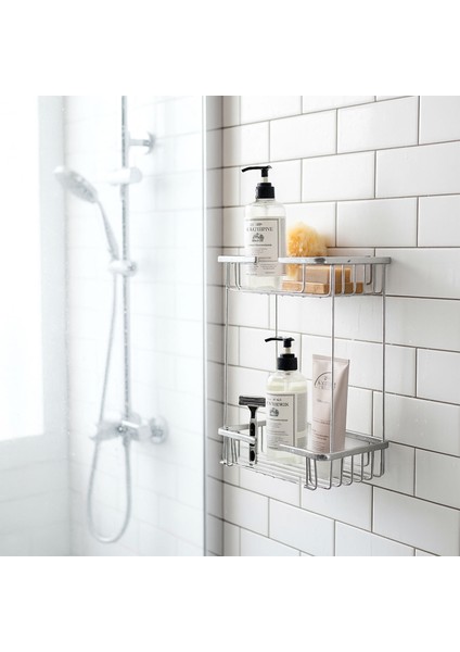 Kare Iki Katlı Krom Banyo Şampuanlık Tasarım Çift Kat Duş Rafı Paslanmaz Metal Duvar Organizeri fırsatları
