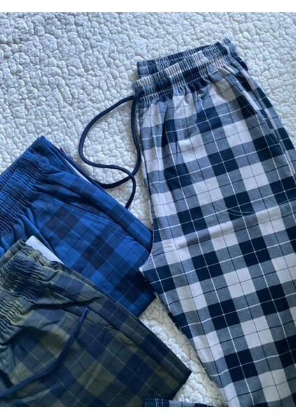 3'lü Paket Renkli Unisex Pijama Altı / Ultra Kalite Ekose Eşofman Altı modelleri