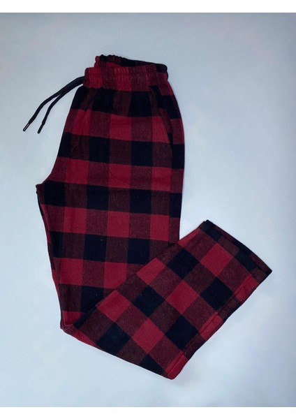 Yumuşak Dokulu Rahat Kalıp Kışlık Unisex Pazen Pijama Pantolonu Bordo -Konforlu Stilin Yeni Hali modelleri