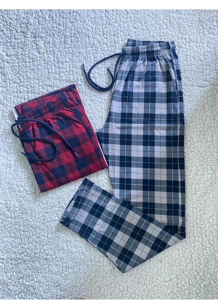 Orta Kalın Unisex Ekose Büyük Kare Desenli 2'li Pijama Altı / Ultra Kalite Eşofman