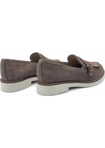 Braven Açık Vizon Süet Hakiki Deri Kadın Loafer modelleri
