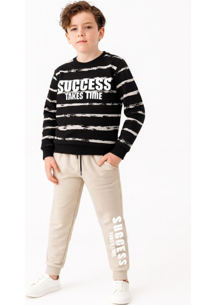 Erkek Çocuk 2 Iplik Şardonsuz Alt-Üst Takım Yatay Desenli 3-10 Yaş 12414