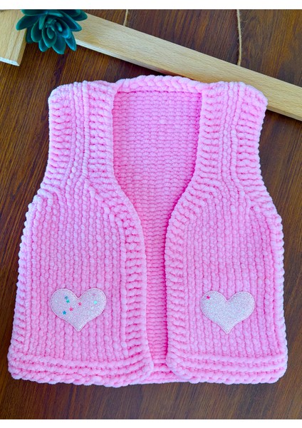 Örme Çiçekli El Örgüsü Kadife Bebek Yelek