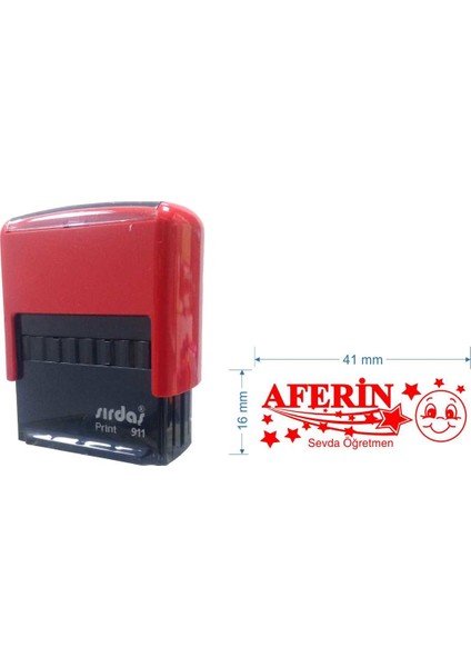 911 Kişiye Özel Emojili Öğretmen Mührü - 1 Adet Kırmızı 41x16 mm