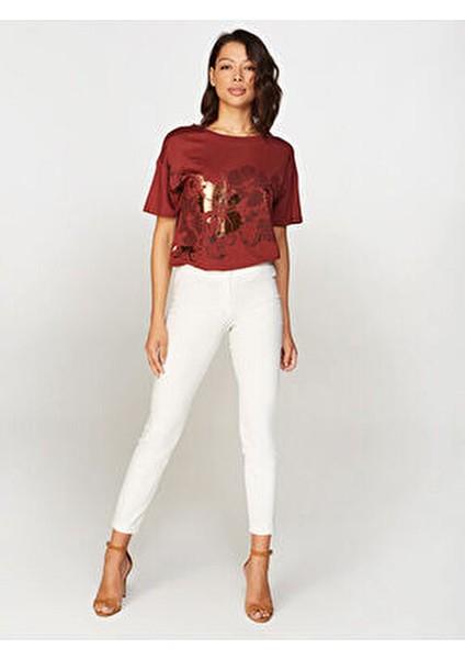 Kadın Slim Fit Klasik Pantolon Ekru Desenli %66 Pamuk %29 Naylon %5 Elastan fırsatları