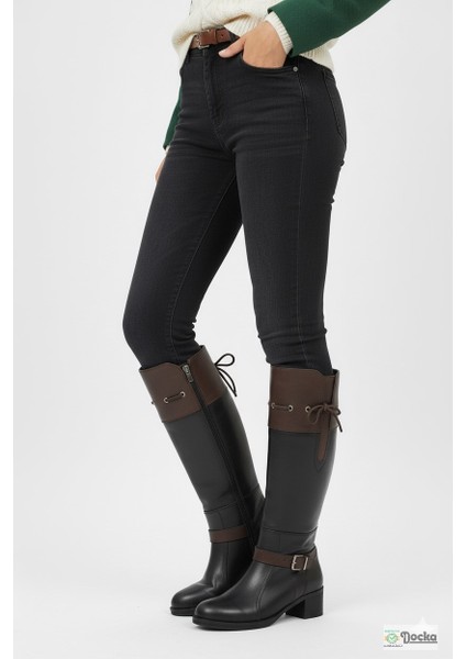 Kadın Hakiki Deri Ortopedik Diz Altı Uzun Düz Taban Günlük Çizme M26/KC2335