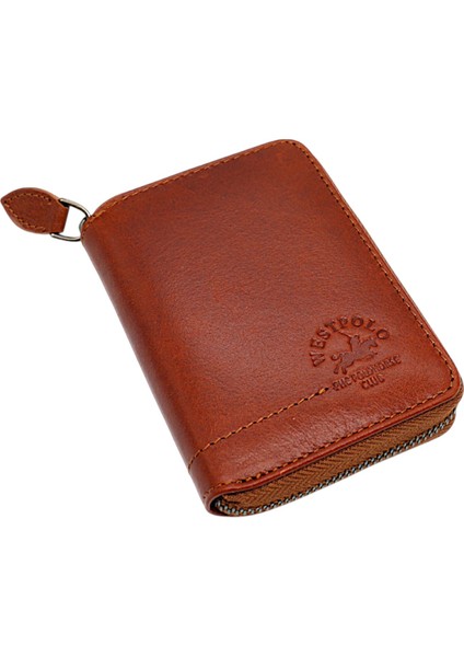 Hakiki Deri Kağıt Para ve Bol Kart Bölmeli Fermuarlı Unisex Cüzdan - Taba fiyatları