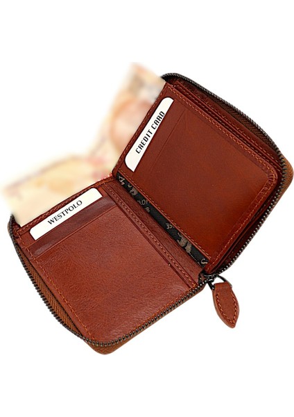 Hakiki Deri Kağıt Para ve Bol Kart Bölmeli Fermuarlı Unisex Cüzdan - Taba indirimleri