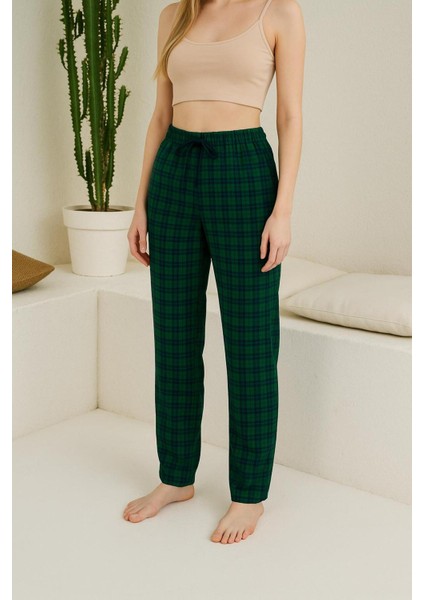 Tek Alt Ekose Desenli Unisex %100 Pamuk Pantolon Eşofman Altı - Bay Pijama Altı