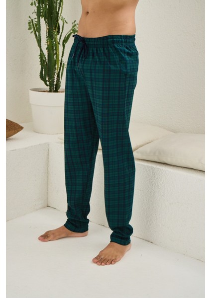 Tek Alt Ekose Desenli Unisex %100 Pamuk Pantolon Eşofman Altı - Bay Pijama Altı fiyatları