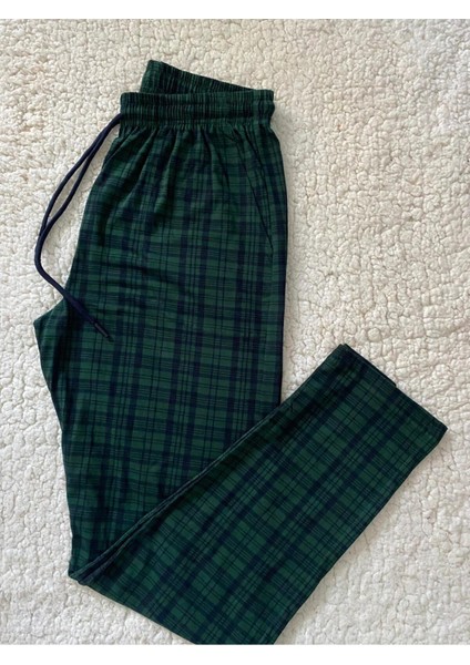 Tek Alt Ekose Desenli Unisex %100 Pamuk Pantolon Eşofman Altı - Bay Pijama Altı modelleri