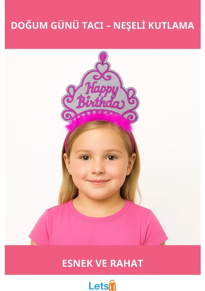 Pembe Happy Birthday Doğum Günü Prenses Tacı Aksesuar