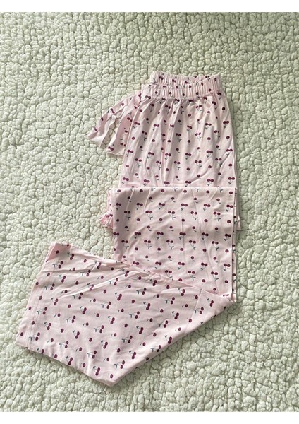 Cherry Kadın Tek Alt Pijama - Su Pembe Vişne Desen Pijama Altı