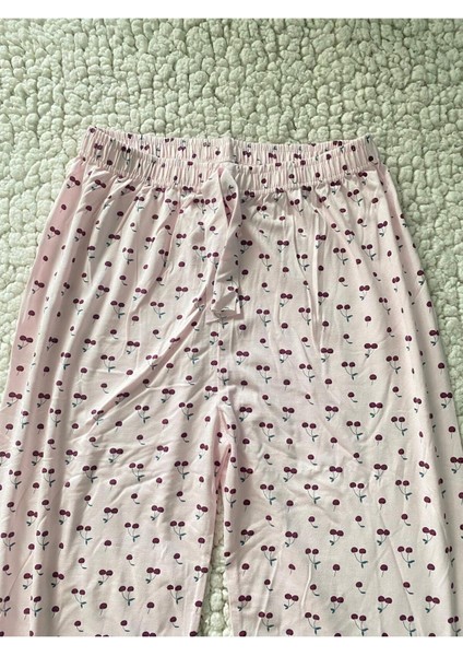 Cherry Kadın Tek Alt Pijama - Su Pembe Vişne Desen Pijama Altı modelleri