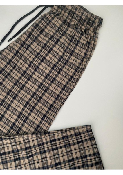 Cepli Ekose Desenli Camel Bej Unisex Pamuklu Pijama Alt fiyatları