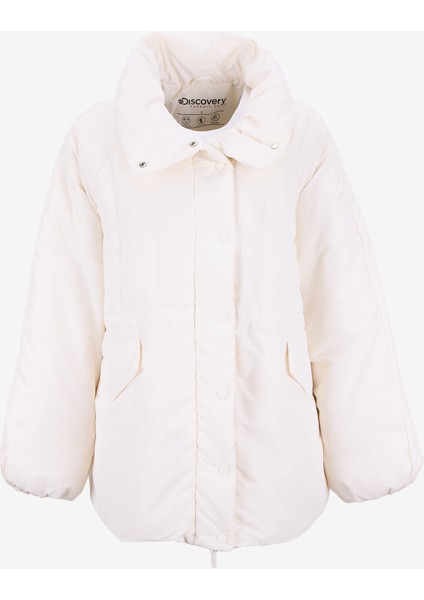 D5WL-MNT3716 Kırık Beyaz Düz Kadın Mont