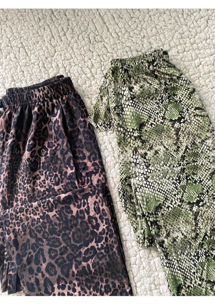 Yılan Derisi & Leopard Desenli Kadın Tek Alt Pijama - 2 Adet Kadın Pijama Altı fiyatları