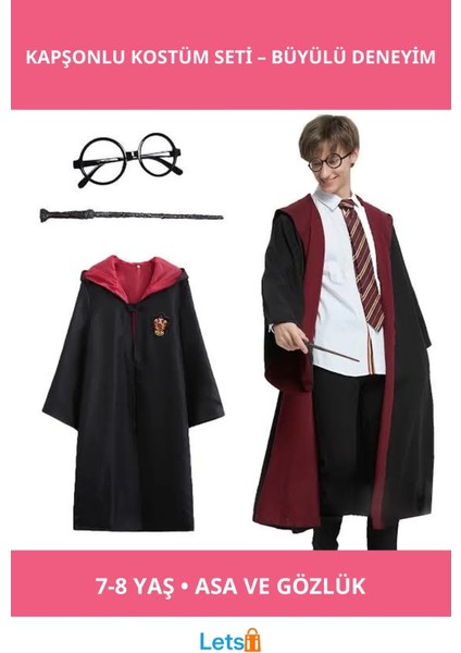Harry Potter Gryffindor Kapşonlu Çocuk Kostümü 7 8 Yaş