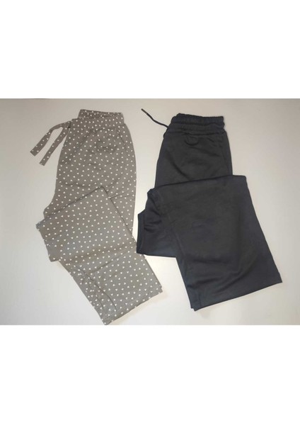 2'li Kadın Tekl Alt Modal Bol Paça Eşofman & Pamuklu Pijama Altı