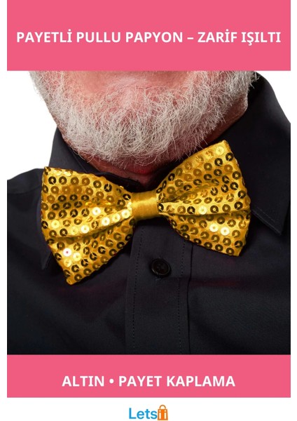 Altın Payetli Zarif Şık Papyon