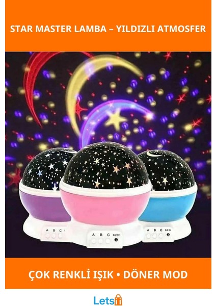 Dönen Çok Renkli Star Master Projektör Gece Lambası