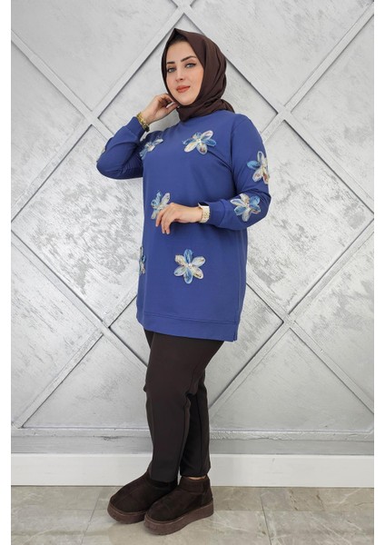Kadın Dikme Çiçek Detaylı Tesettür Tunik