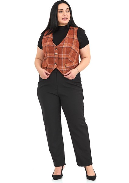 Büyük Beden Düğme Kapamalı Cep Kapaklı Astarlı Kısa Tarçın Yelek fırsatları