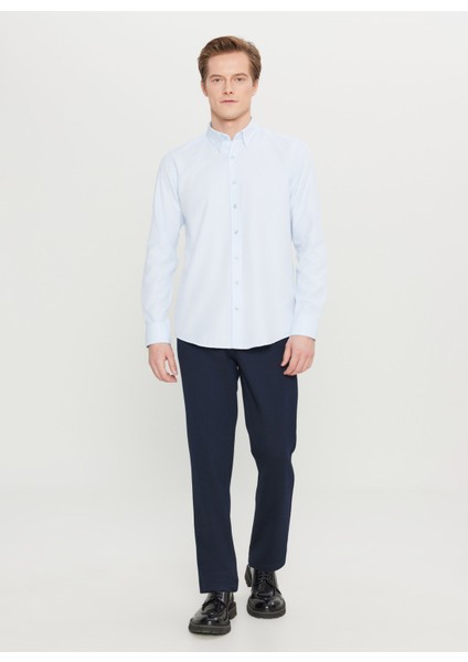 Tailored Fit Düğmeli Yaka Açık Mavi Erkek Gömlek ACE020261597_AMV fiyatları