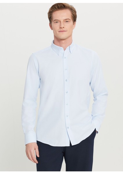 Tailored Fit Düğmeli Yaka Açık Mavi Erkek Gömlek ACE020261597_AMV modelleri