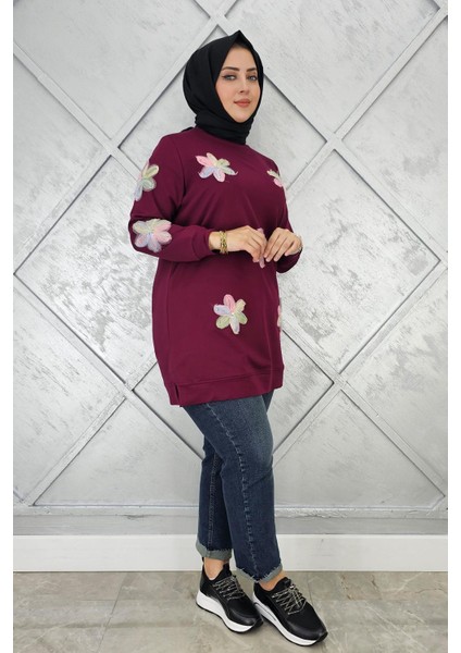 Kadın Dikme Çiçek Detaylı Tesettür Tunik