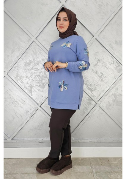 Kadın Dikme Çiçek Detaylı Tesettür Tunik