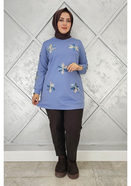 Kadın Dikme Çiçek Detaylı Tesettür Tunik modelleri