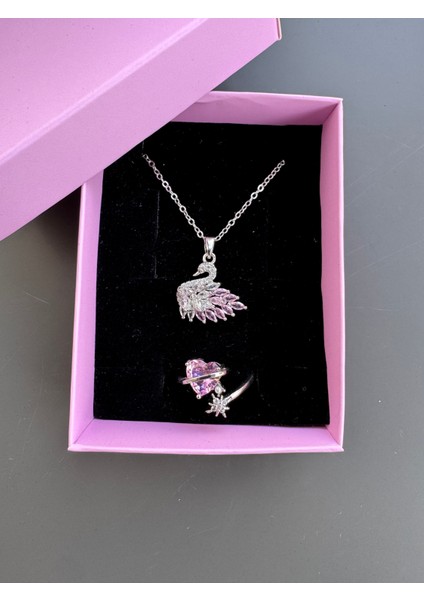 Pembe Kuğu Yüzük Seti Çelik fiyatları