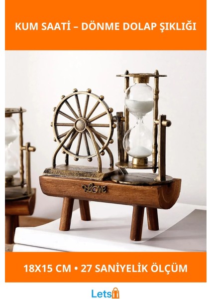 Dekoratif Dönme Dolap Biblolu Kum Saati 18X15 cm Ahşap Metal Şıklığında