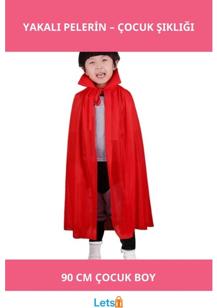 Kırmızı Renk Yakalı Pelerin Çocuk Boy 90 cm