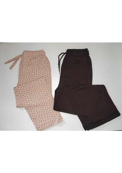 2'li Kadın Tekl Alt Modal Bol Paça Eşofman & Pamuklu Pijama Altı