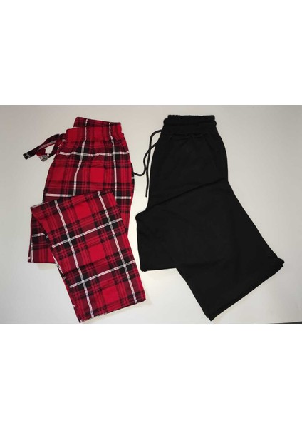 2'li Kadın Tekl Alt Modal Bol Paça Eşofman & Pamuklu Pijama Altı