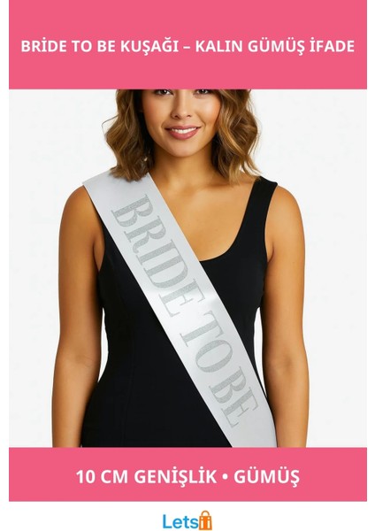 Beyaz Saten Kalın Gümüş Bride To Be Kuşağı