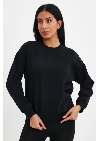 Kadın Şardonlu Oversıze Sıfır Yaka Sweat