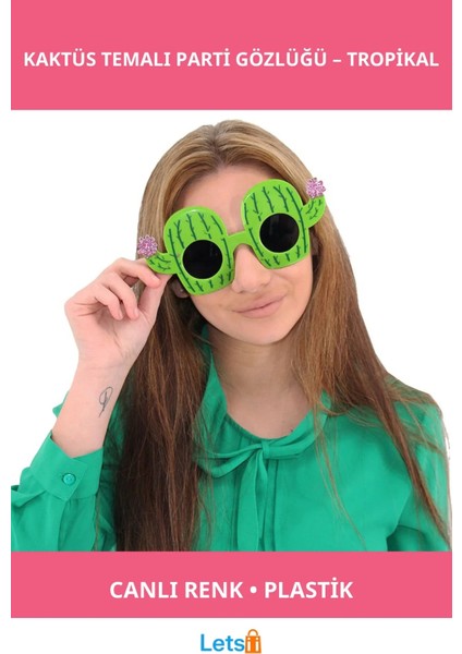 Kaktüs Temalı Canlı Renkli Hawaii Yaz Partisi Gözlüğü