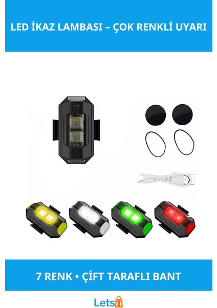 7 Renkli Flaşör LED Ikaz Lambası Motosiklet ve Bisiklet Için
