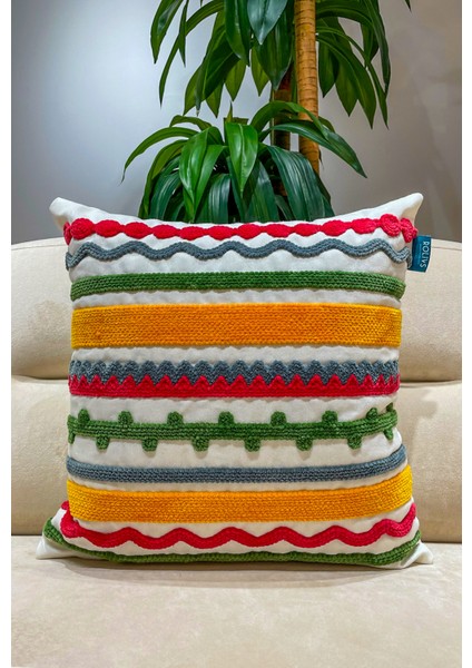 Renkli Şerit Desenli Punch Kırlent Nk 2360 Modern Yastık Kılıfı