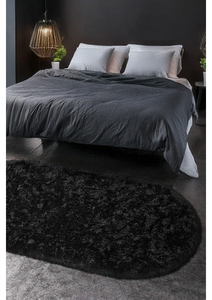 Siyah Oval Post Halı Peluş Yumuşak Kaymaz Dot Taban Antibakteriyel Makinada Yıkanabilir Yolluk fırsatları
