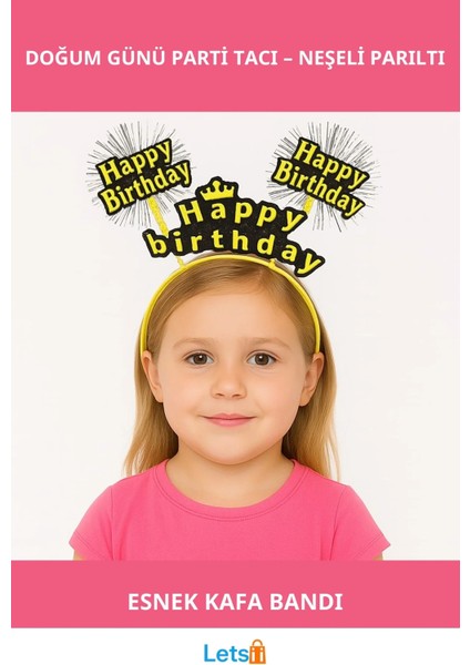 Sarı Renk Işıltılı Yazılı Doğum Günü Parti Tacı